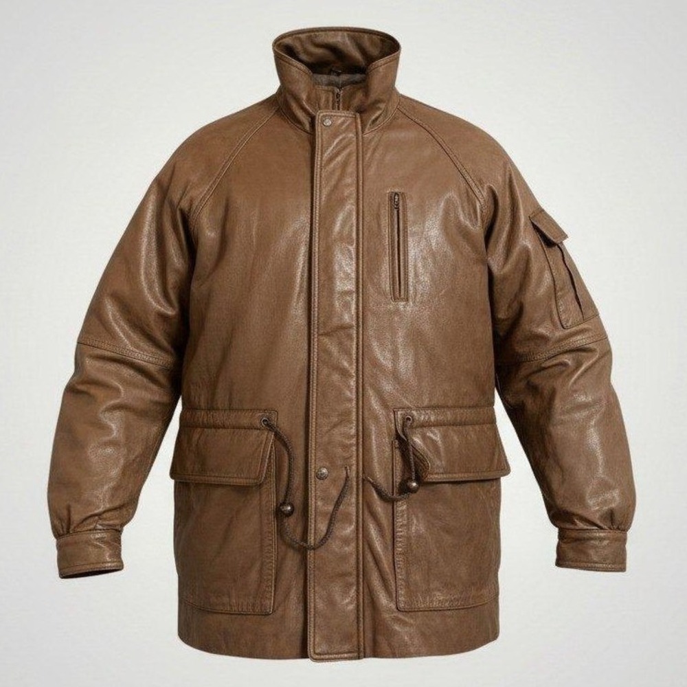 Luis Alvear Leather Parka Jacket Vintage Men XL Brown Field Coat Rugged Utility